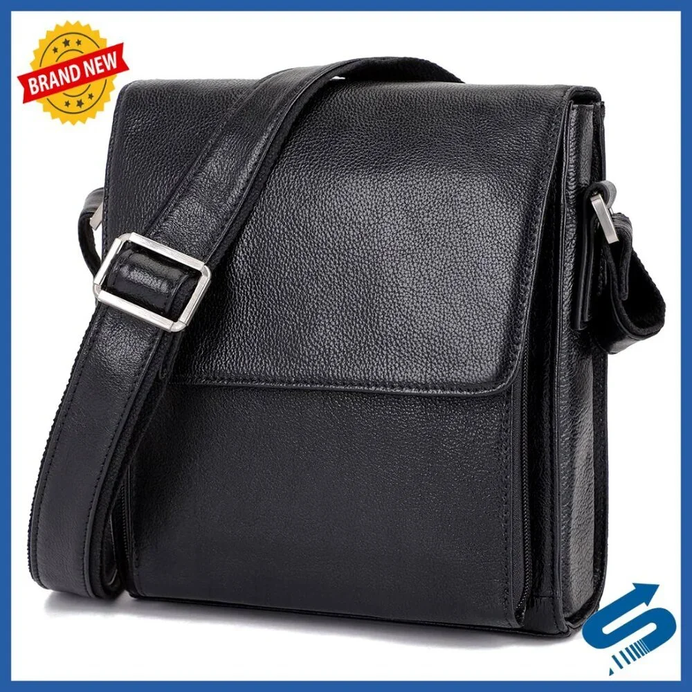 Genuine Leather Messenger Bag Adjustable Strap YKK Zipper Business Travel